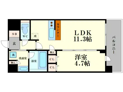 スプランディッド難波キャトル(1LDK/6階)の間取り写真