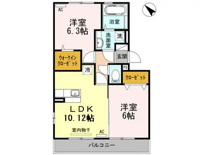 ライジングサン西宮 A棟(2LDK/2階)の間取り写真