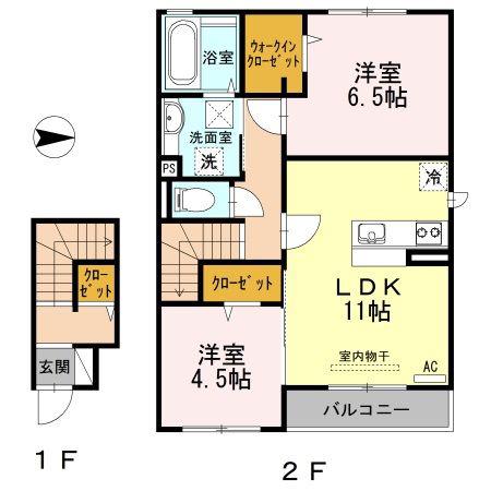 クオーレ B棟(2LDK/2階)の間取り写真