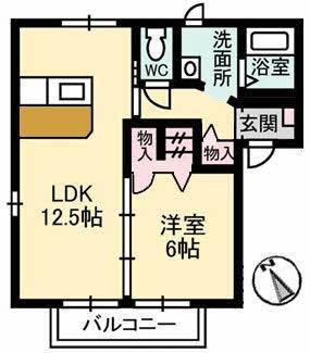 ジュネスエスポワールB(1LDK/2階)の間取り写真