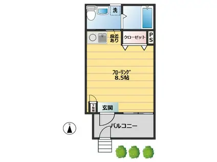 CASA見晴坂(ワンルーム/1階)の間取り写真