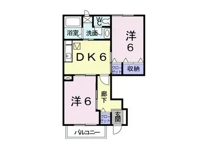 プリムローズK B(2DK/1階)の間取り写真