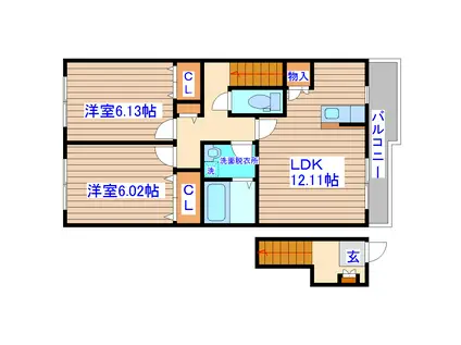 エスペランサ岩切(2LDK/2階)の間取り写真