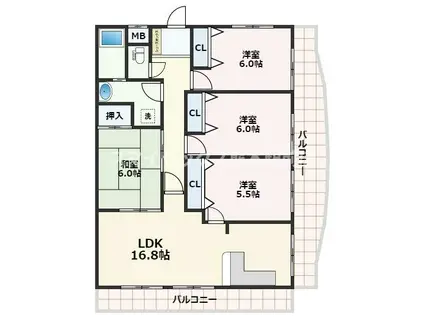 フラワーマンション城西(4LDK/3階)の間取り写真