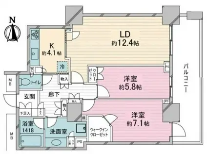キャナルワーフタワーズイースト(2LDK/5階)の間取り写真