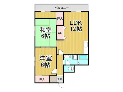 瑞穂山大ハイツ(2LDK/3階)の間取り写真