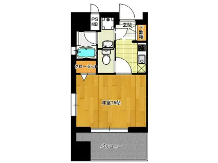 パリス大濠ベイタウン(1K/9階)の間取り写真