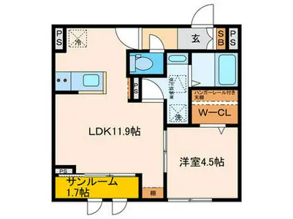 パセオプラシード連坊(1LDK/1階)の間取り写真