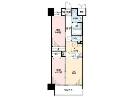 ウイングス門司駅前(2LDK/4階)の間取り写真