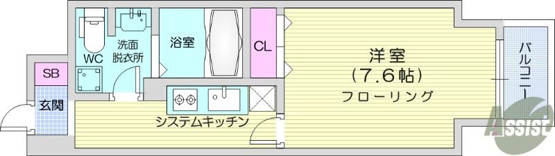 KDX定禅寺通レジデンス(1K/12階)の間取り写真