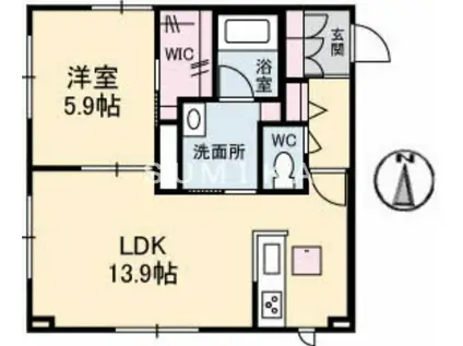 エステイ学南町(1LDK/1階)の間取り写真