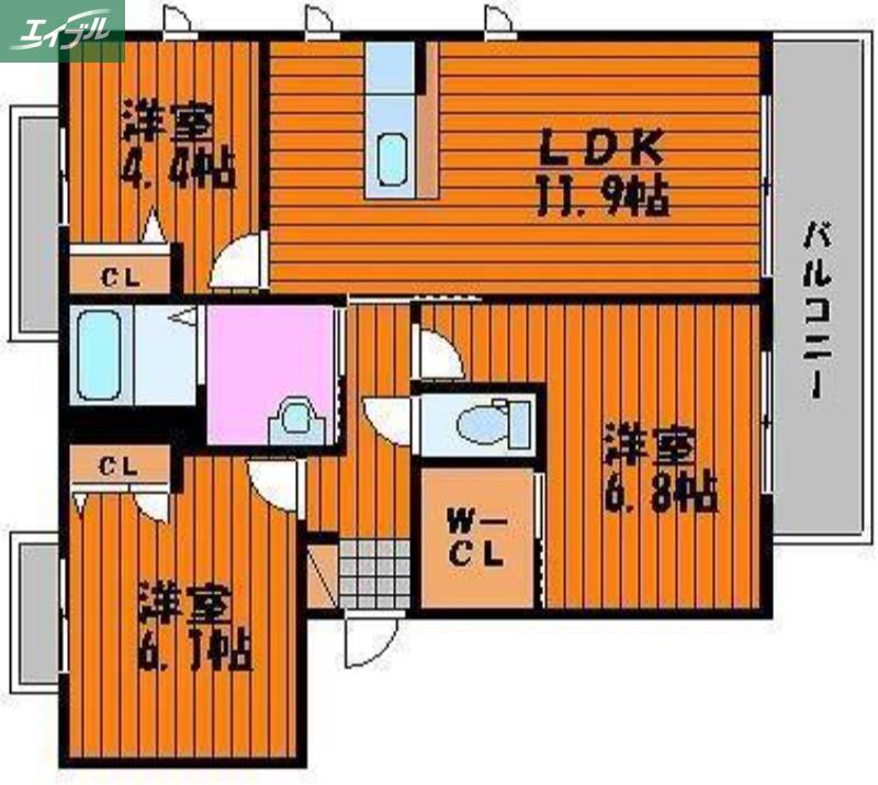 クローバー21 A棟(3LDK/1階)の間取り写真