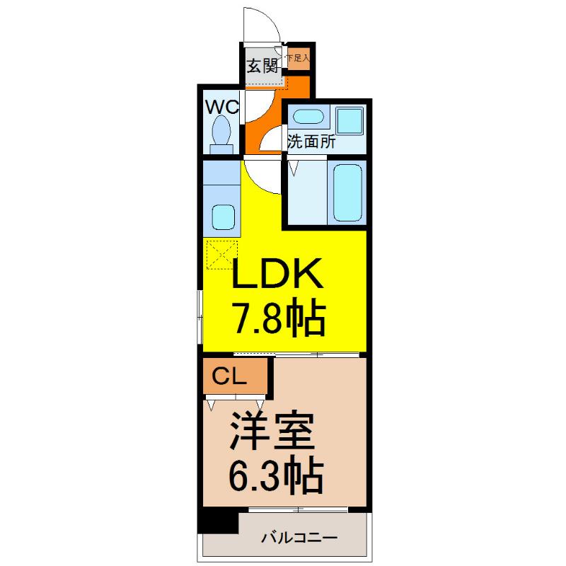 サンシアルザ上前津(1LDK/4階)の間取り写真