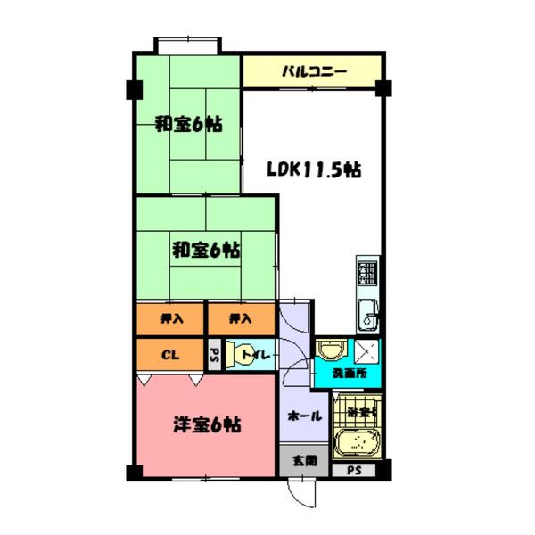 セントラルハイツ(3LDK/3階)の間取り写真