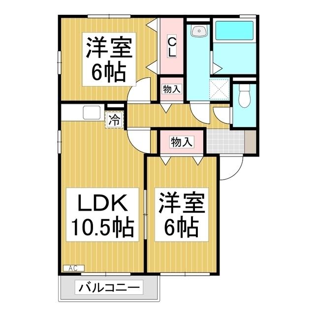 リビングタウン三本柳C棟(2LDK/2階)の間取り写真