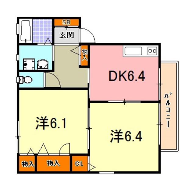 CASA LARGAII(2DK/2階)の間取り写真