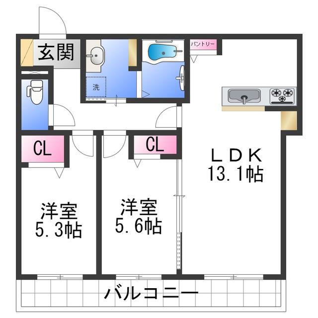 BEREO吹屋町(2LDK/3階)の間取り写真