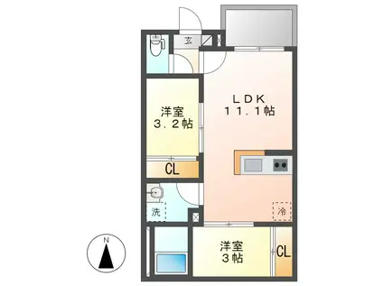 REGALEST草薙(2LDK/1階)の間取り写真