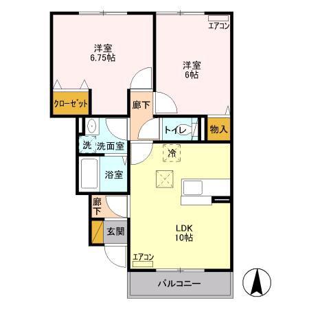 プリムヴェール上並榎B(2LDK/1階)の間取り写真