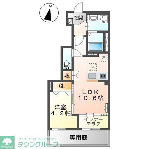 アンソレイユ(1LDK/1階)の間取り写真