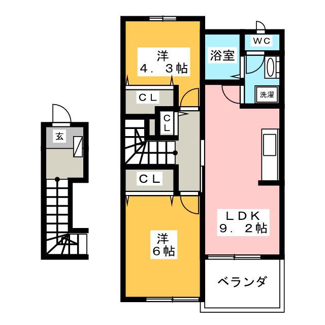 キャッスル岩下II(2LDK/2階)の間取り写真