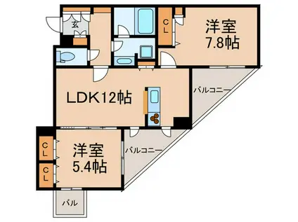 ドゥーエ東池袋(2LDK/9階)の間取り写真
