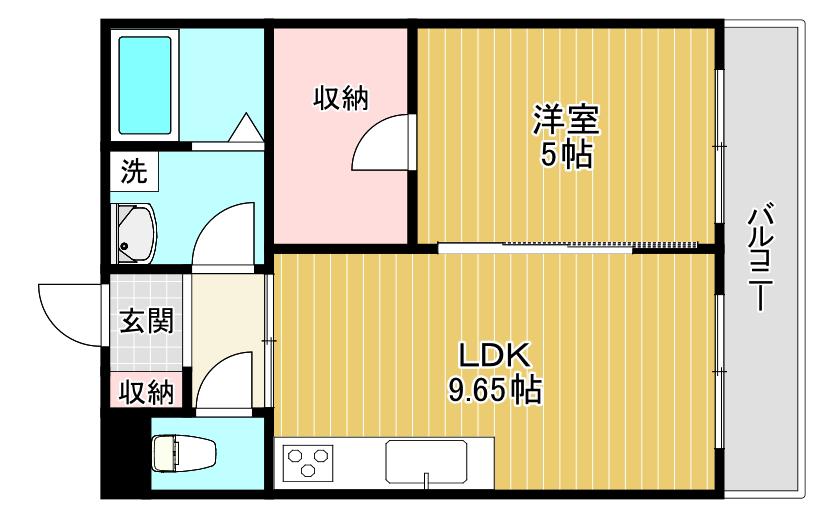 上島町B棟(1LDK/2階)の間取り写真