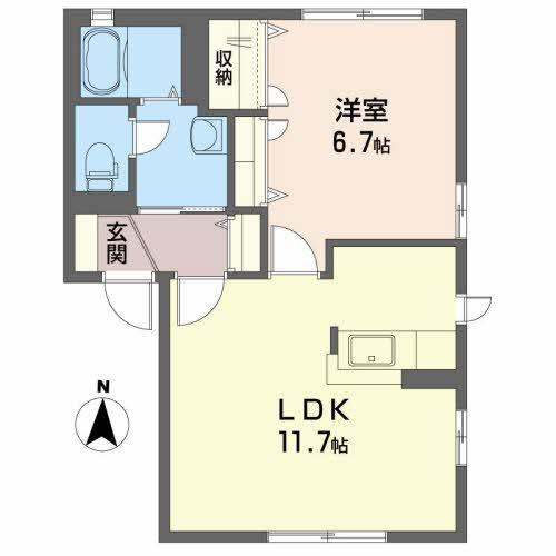 ノースコートB(1LDK/1階)の間取り写真