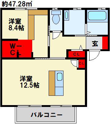 シュロス赤坂(1LDK/2階)の間取り写真