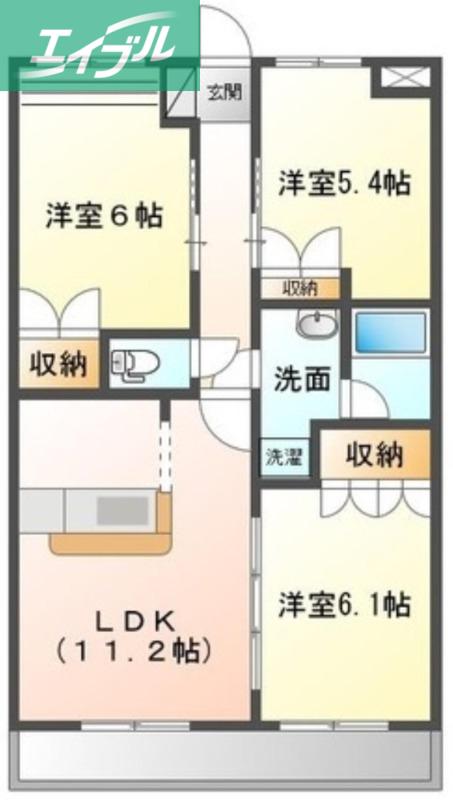 フィールドアップII(3LDK/2階)の間取り写真