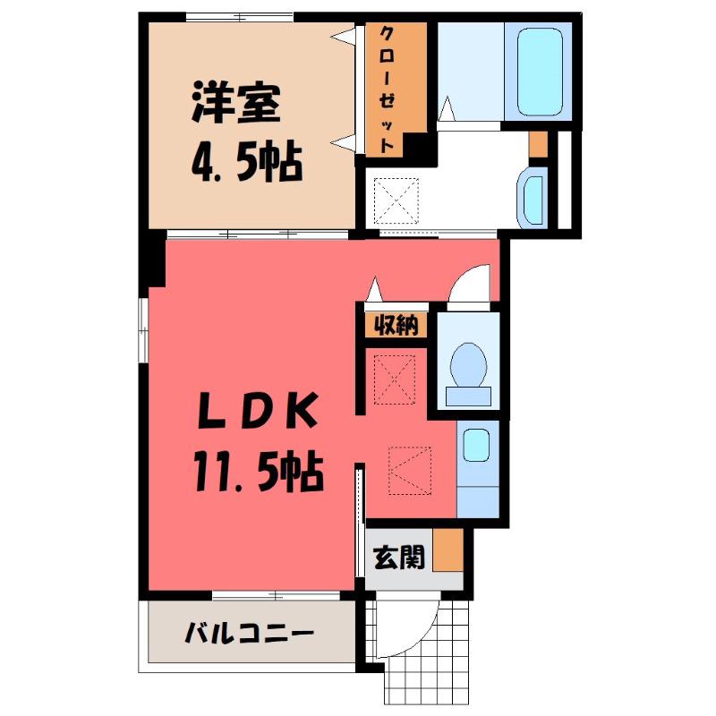 バルパレ―石原 A(1LDK/1階)の間取り写真