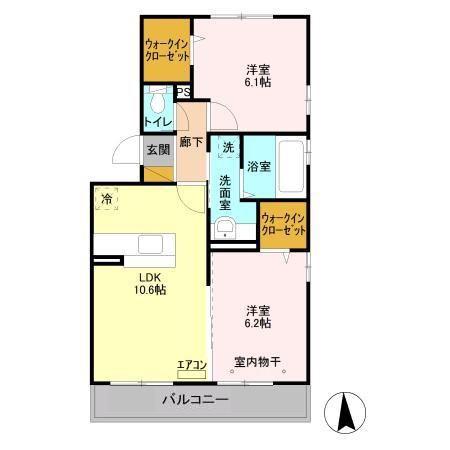WILLキシモト(2LDK/2階)の間取り写真