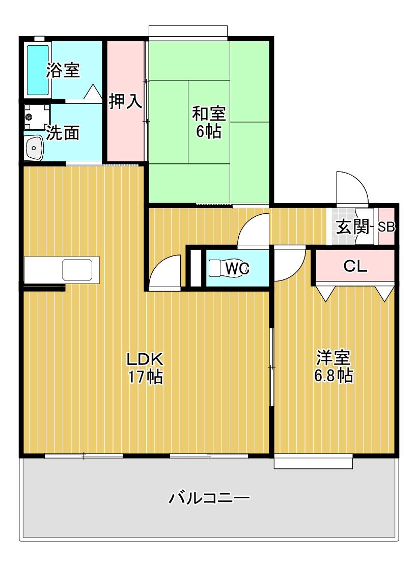 ウインディア五百住B棟(2LDK/1階)の間取り写真