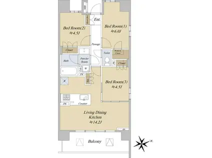 オープンレジデンシア名古屋AVENUE(3LDK/6階)の間取り写真