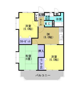 グリーンサイドK(3DK/2階)の間取り写真