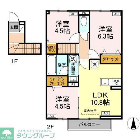 ベルウッドコートA棟(3LDK/2階)の間取り写真