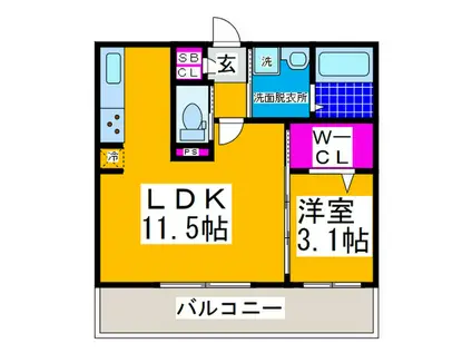 南秀苑なかまち(1LDK/3階)の間取り写真