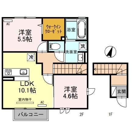 エクセレント上近江 B(2LDK/2階)の間取り写真
