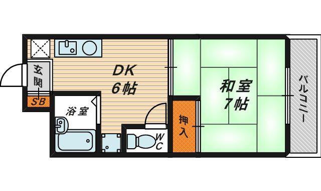 YKマンション(1DK/7階)の間取り写真