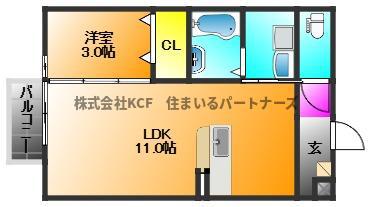 ロイヤルレセンテB(1LDK/2階)の間取り写真
