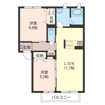 オークヴィレッジ(2LDK/2階)の間取り写真