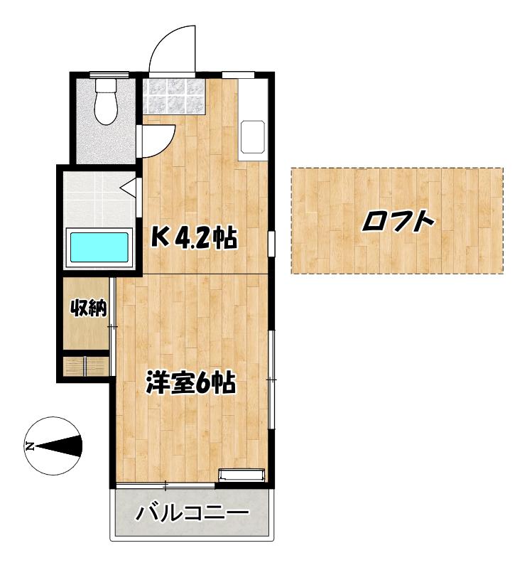 シティベール陣山B棟(ワンルーム/2階)の間取り写真