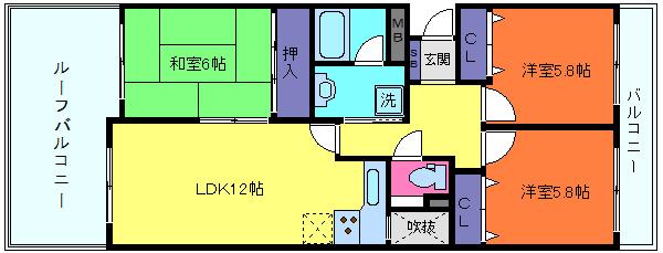 グランドメゾン六甲箕岡(3LDK/2階)の間取り写真