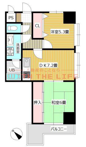 エスポワール六ツ門(2DK/3階)の間取り写真