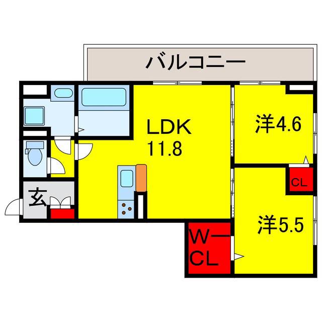 ルミエール五井・I(2LDK/1階)の間取り写真