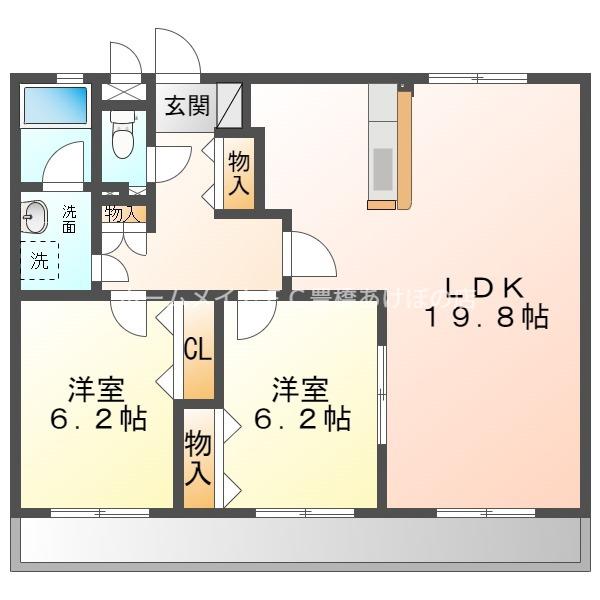 アンピレインII(2LDK/2階)の間取り写真