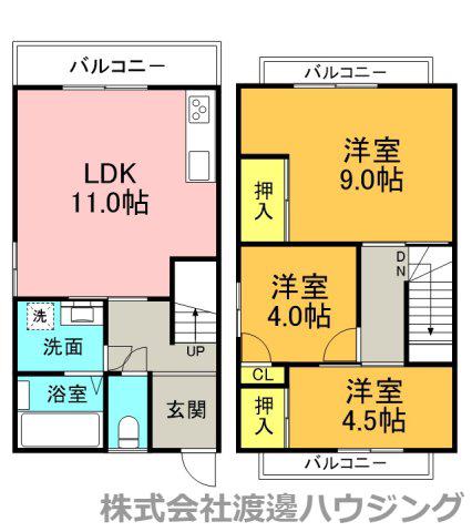 京阪本線 香里園駅 徒歩18分 3階建 築49年(3LDK/2階)の間取り写真