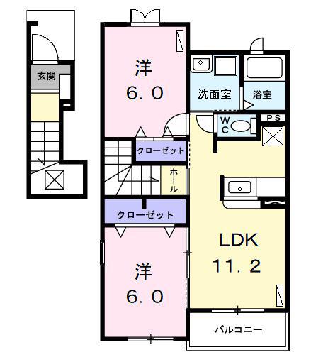 ソレイユVI(2LDK/2階)の間取り写真