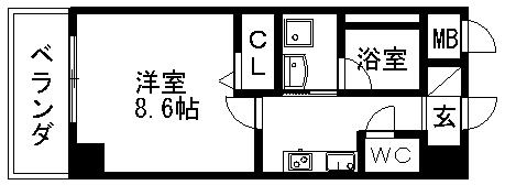 プリムヴェール(1K/2階)の間取り写真