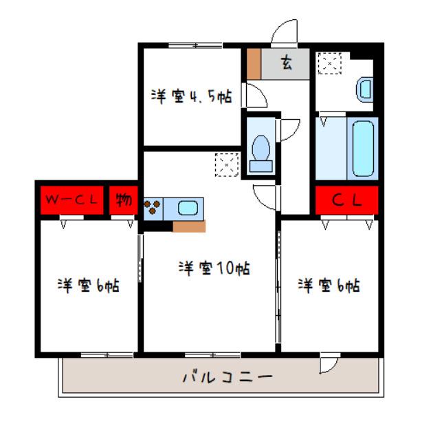 グランドソレーユ久宝寺(3LDK/2階)の間取り写真